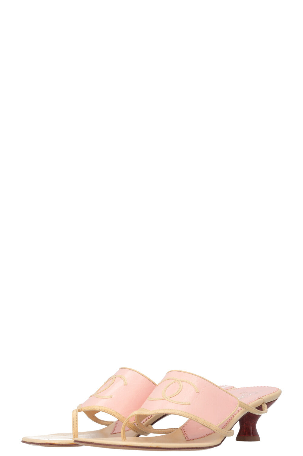 CHANEL Flip Flop Heels Beige & Pink 01C