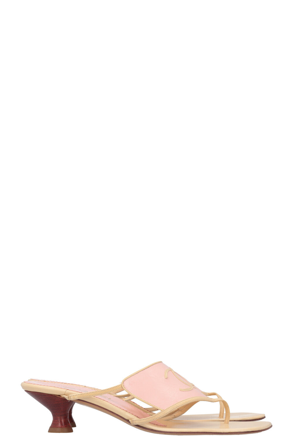 CHANEL Flip Flop Heels Beige & Pink 01C