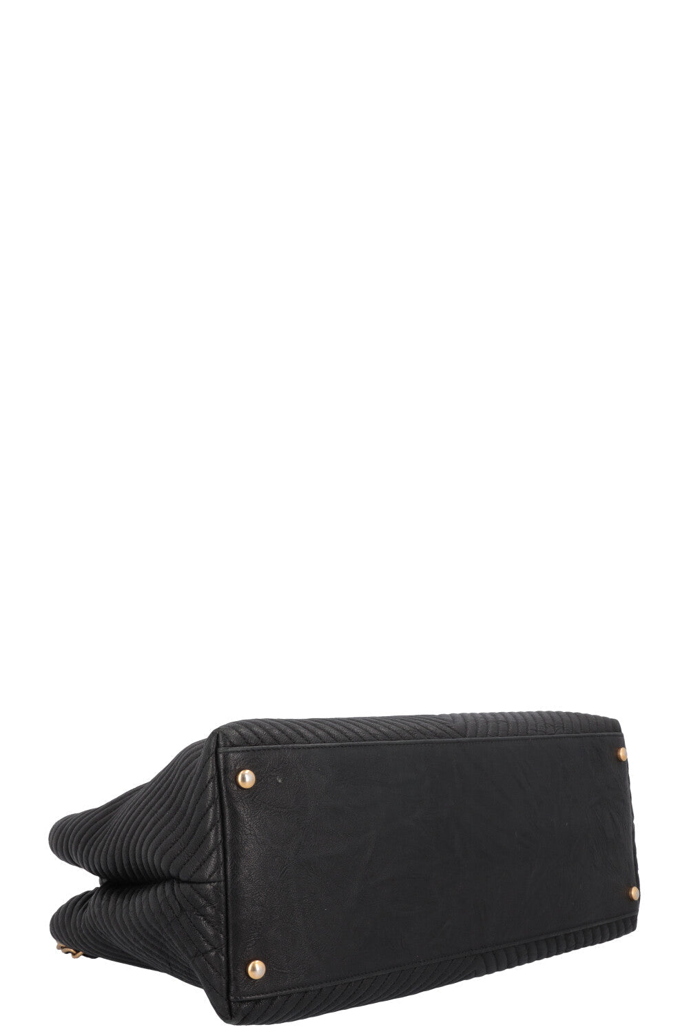 CHANEL Surpique Chevron Tote Bag Leather Black