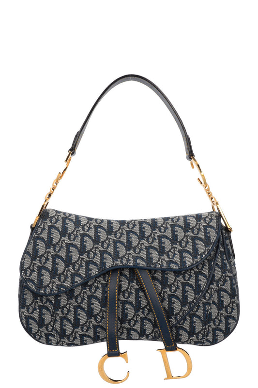 CHRISTIAN DIOR 2000 Double Saddle Bag Oblique Blue