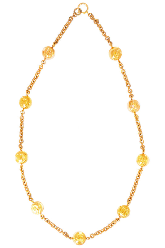 CHANEL 1990 Lucite Ball CC Necklace Gold