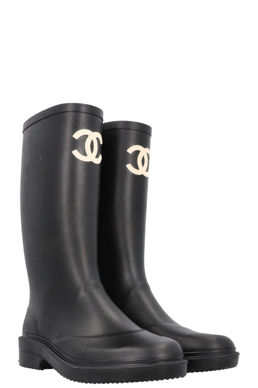 CHANEL CC Rubber Rain Boots Black