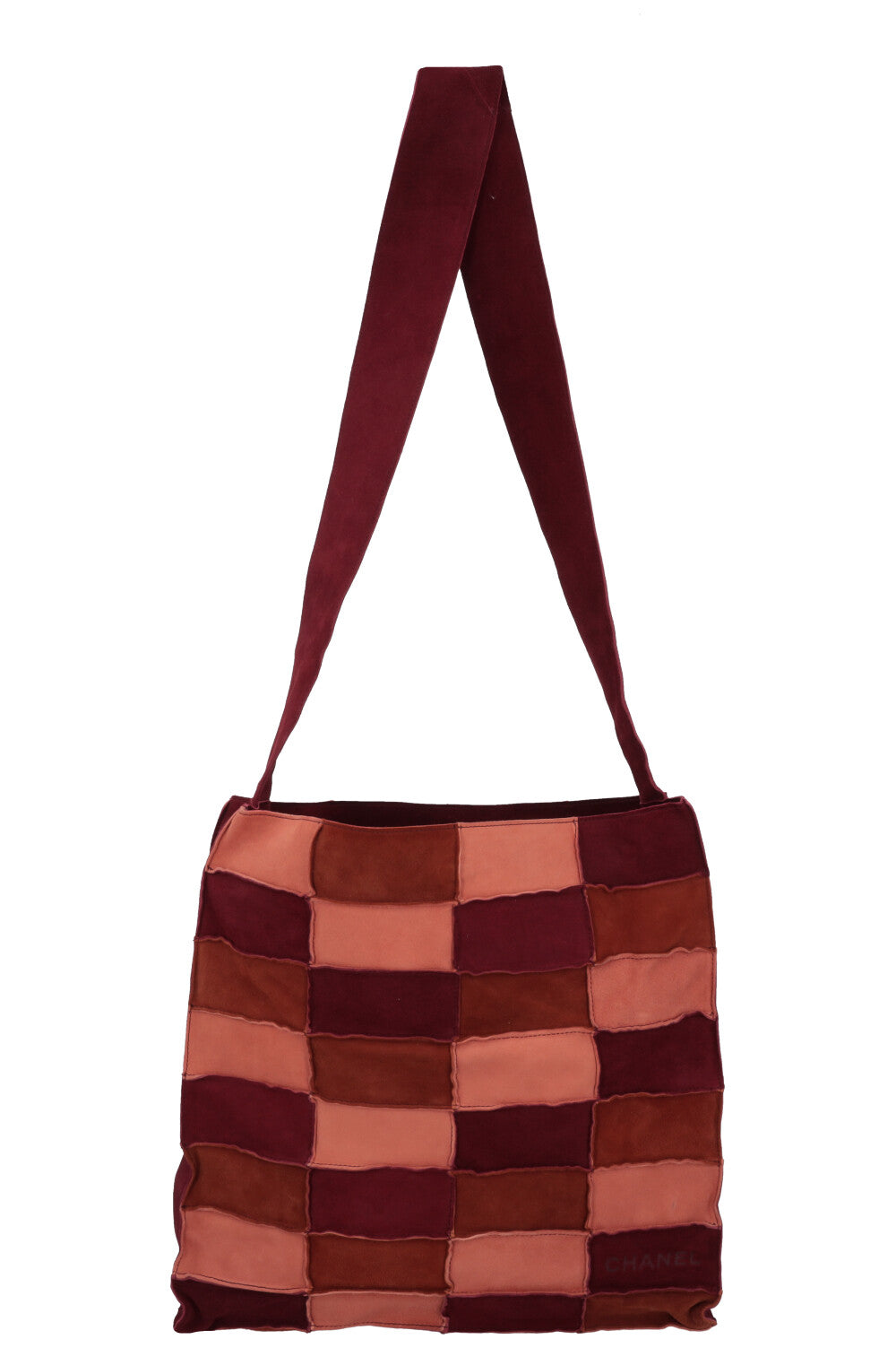 CHANEL Patchwork Tote Bag Suede Brown Bordeaux