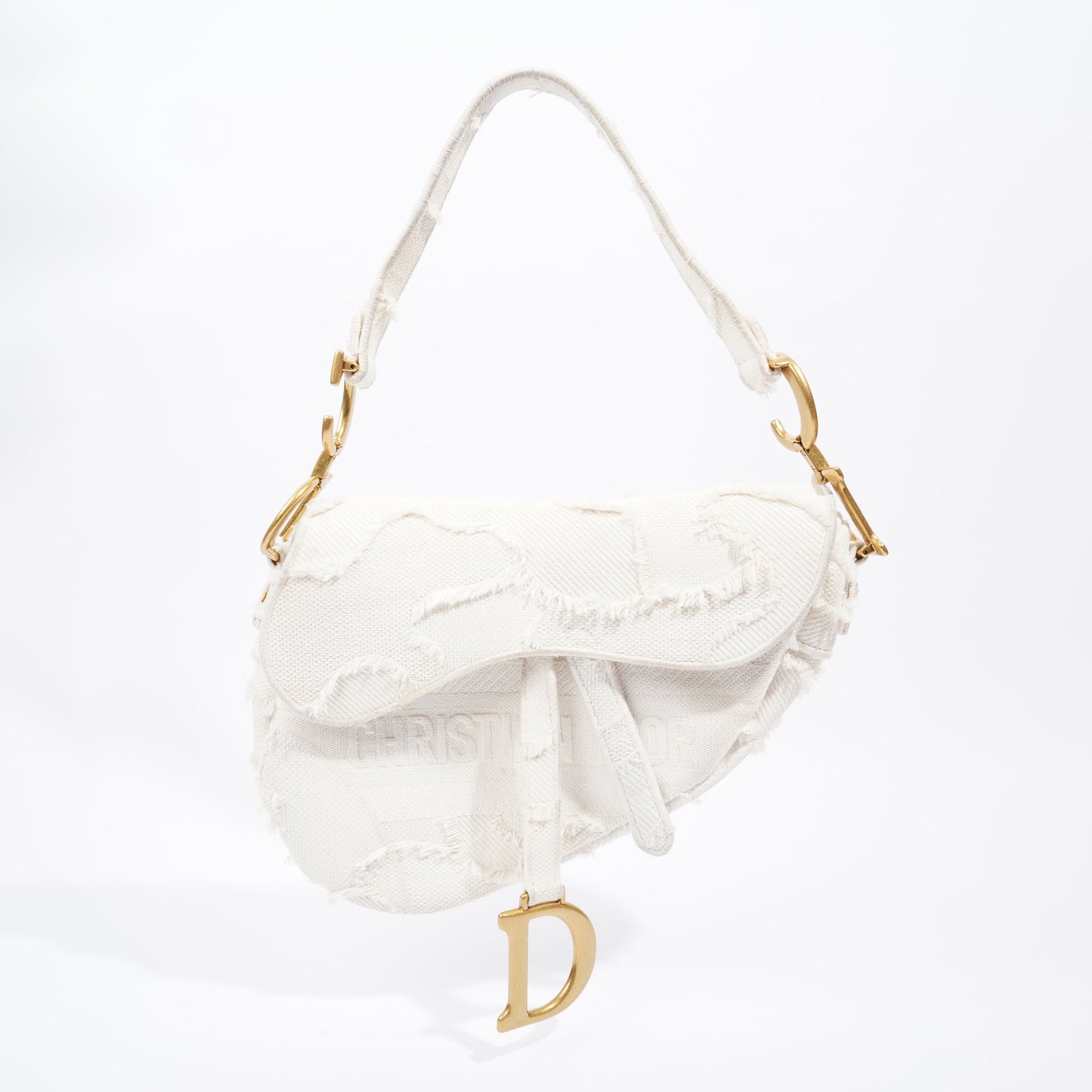 Christian Dior Saddle Bag White Canvas