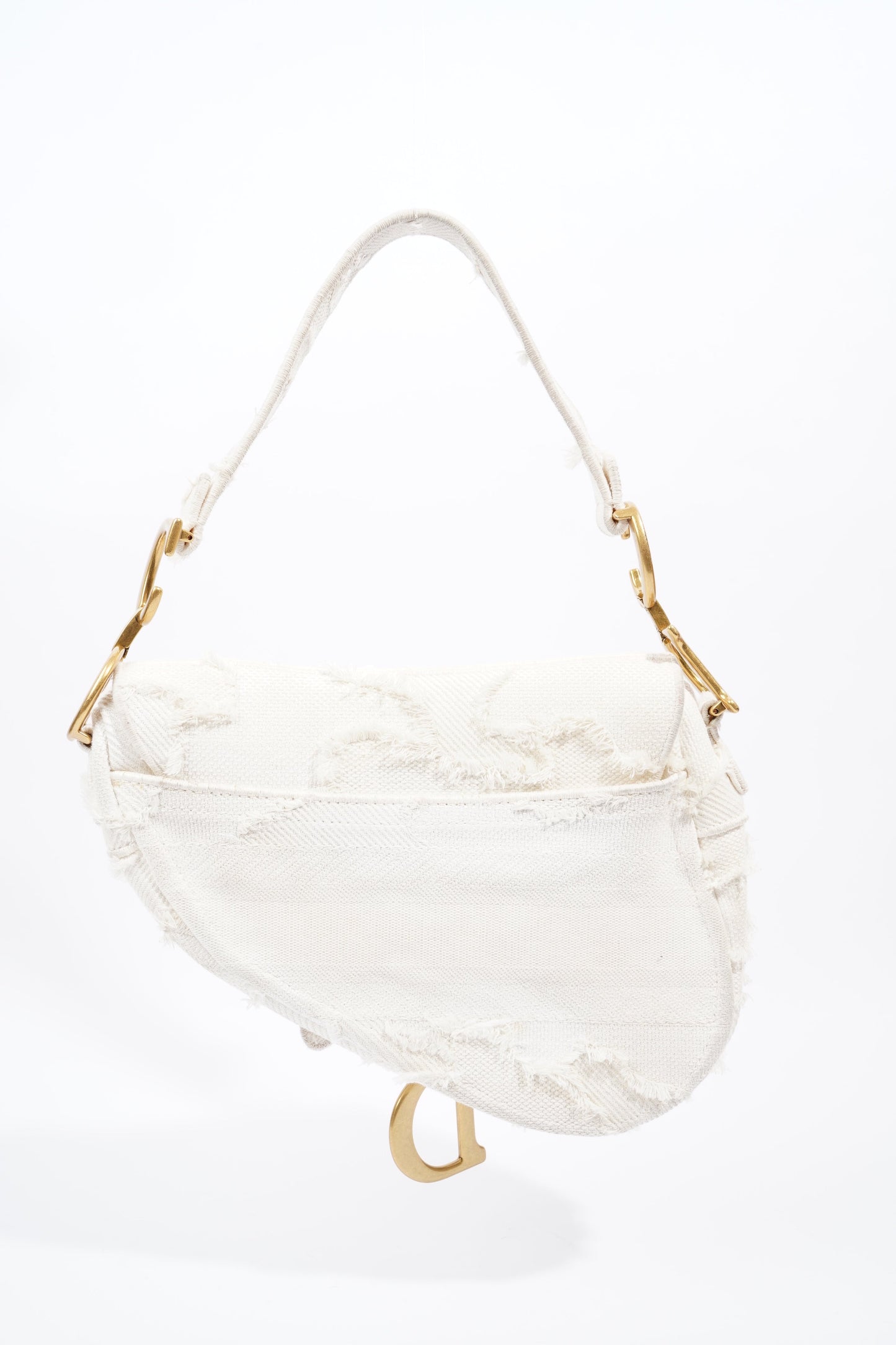 Christian Dior Saddle Bag White Canvas