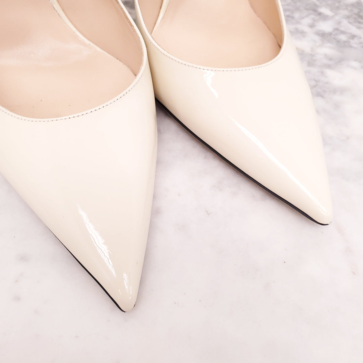 JIMMY CHOO CREAM PATENT CRYSTAL MULES - SIZE 41
