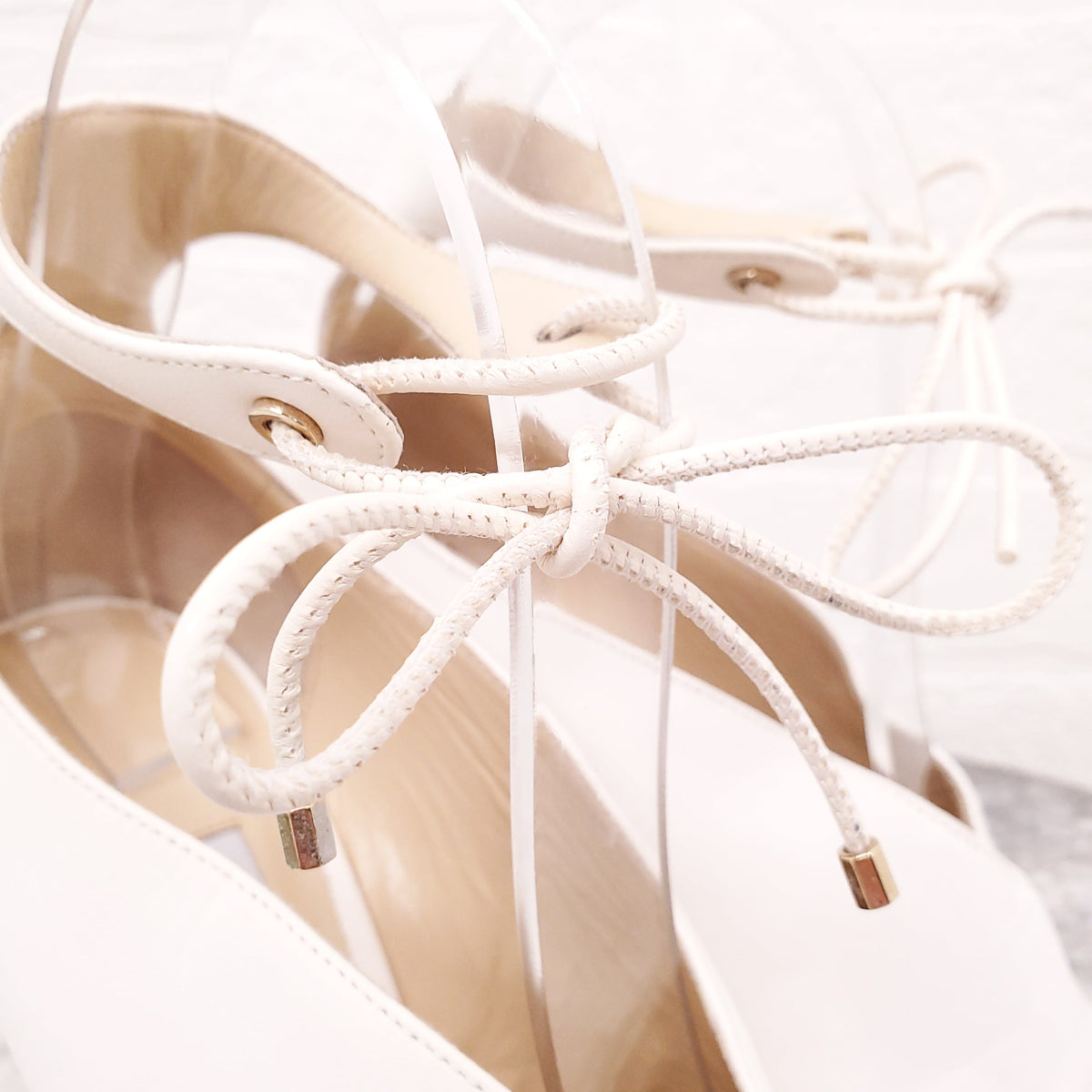JIMMY CHOO WHITE LEATHER PEEP TOE BOOTS - SIZE 37.5