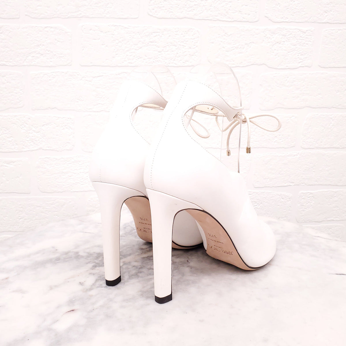 JIMMY CHOO WHITE LEATHER PEEP TOE BOOTS - SIZE 37.5