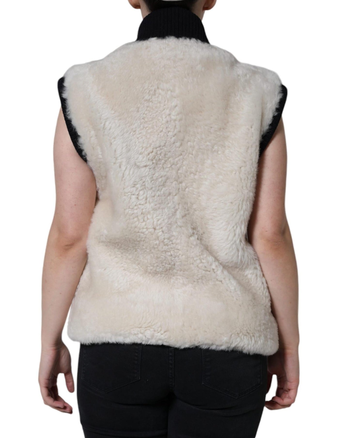 Burberry Shearling Leather Vest Coat Jacket with Front Pockets and Button Closure