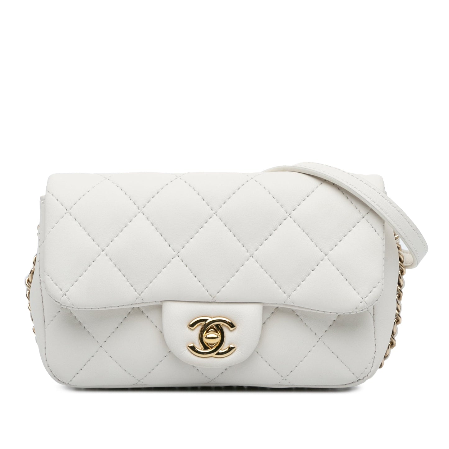 White Chanel Quilted Lambskin My Precious Pearls Chain Flap Crossbody Bag