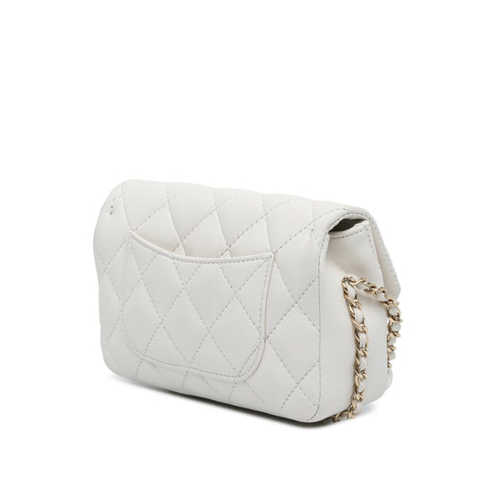 White Chanel Quilted Lambskin My Precious Pearls Chain Flap Crossbody Bag