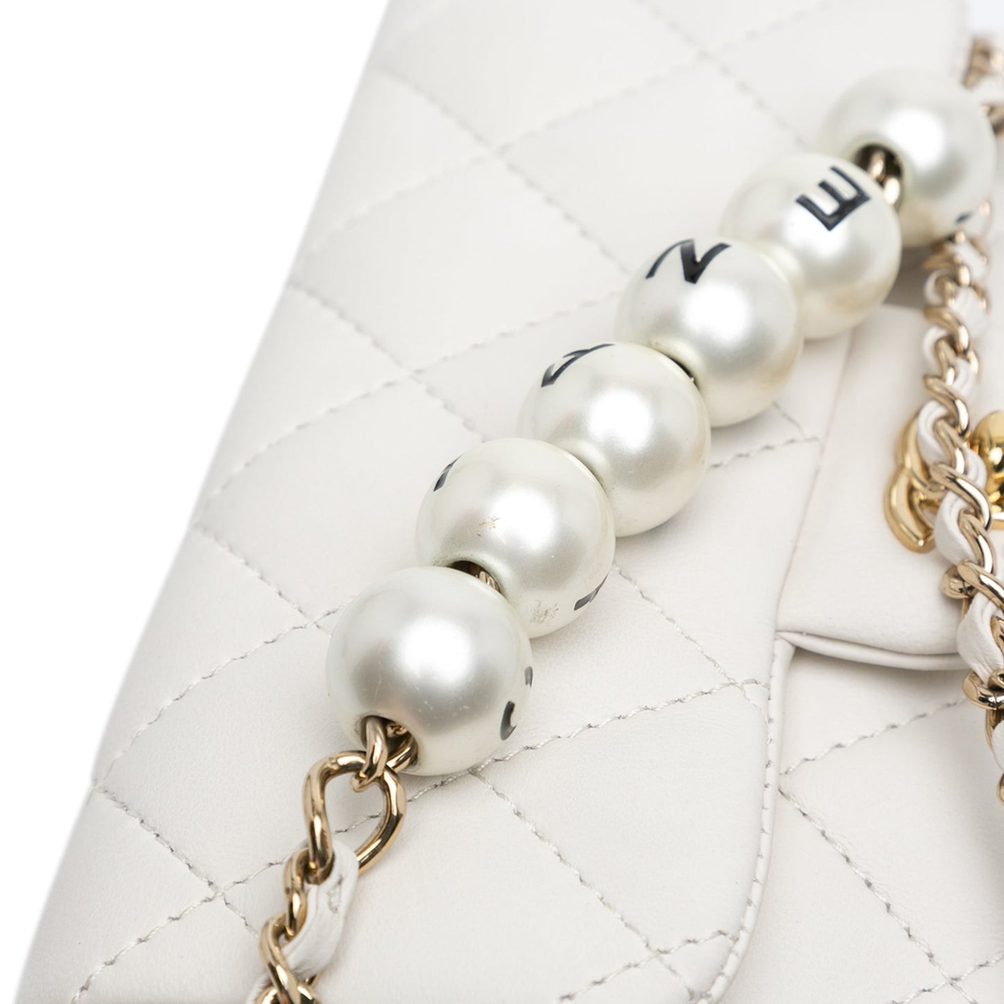 White Chanel Quilted Lambskin My Precious Pearls Chain Flap Crossbody Bag
