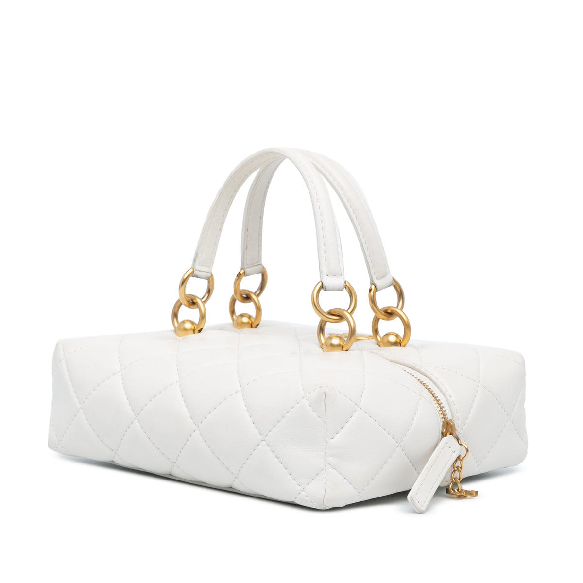 White Chanel Métiers d'Art CC Quilted Lambskin Box with Top Handle Bag Satchel