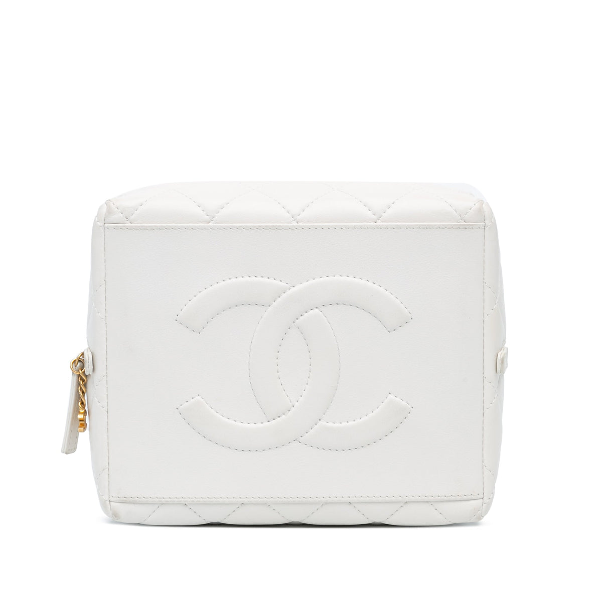 White Chanel Métiers d'Art CC Quilted Lambskin Box with Top Handle Bag Satchel