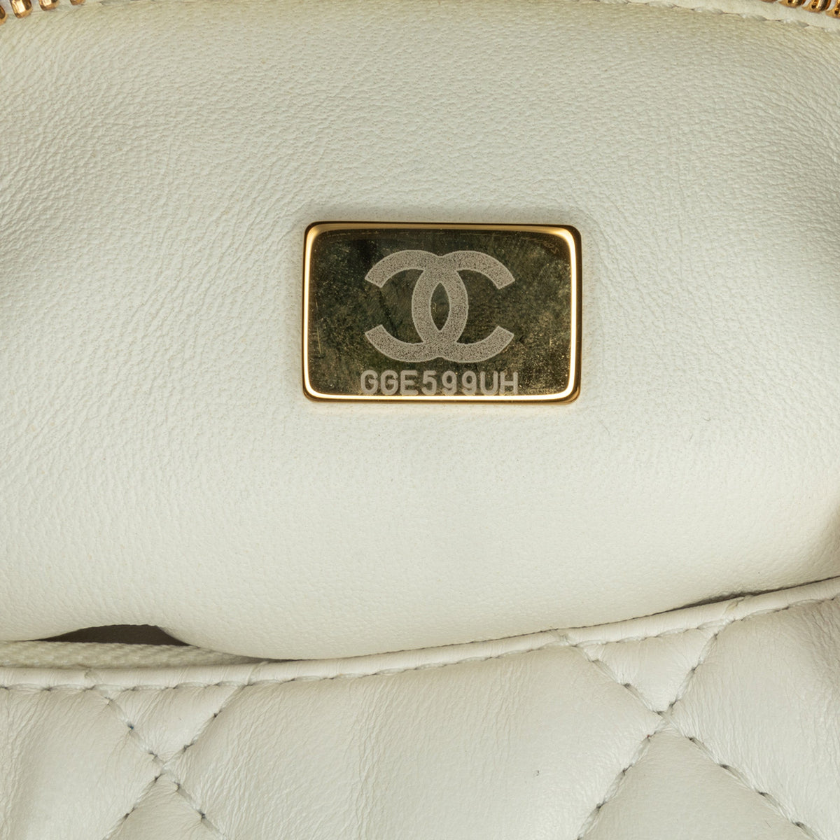 White Chanel Métiers d'Art CC Quilted Lambskin Box with Top Handle Bag Satchel