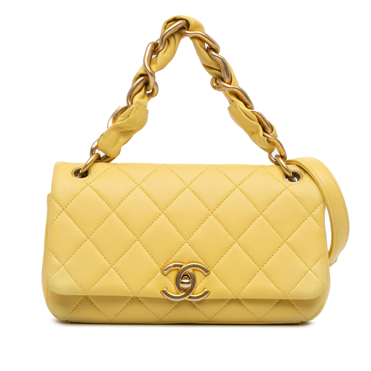 Yellow Chanel Quilted Lambskin Chain Is More Flap Satchel