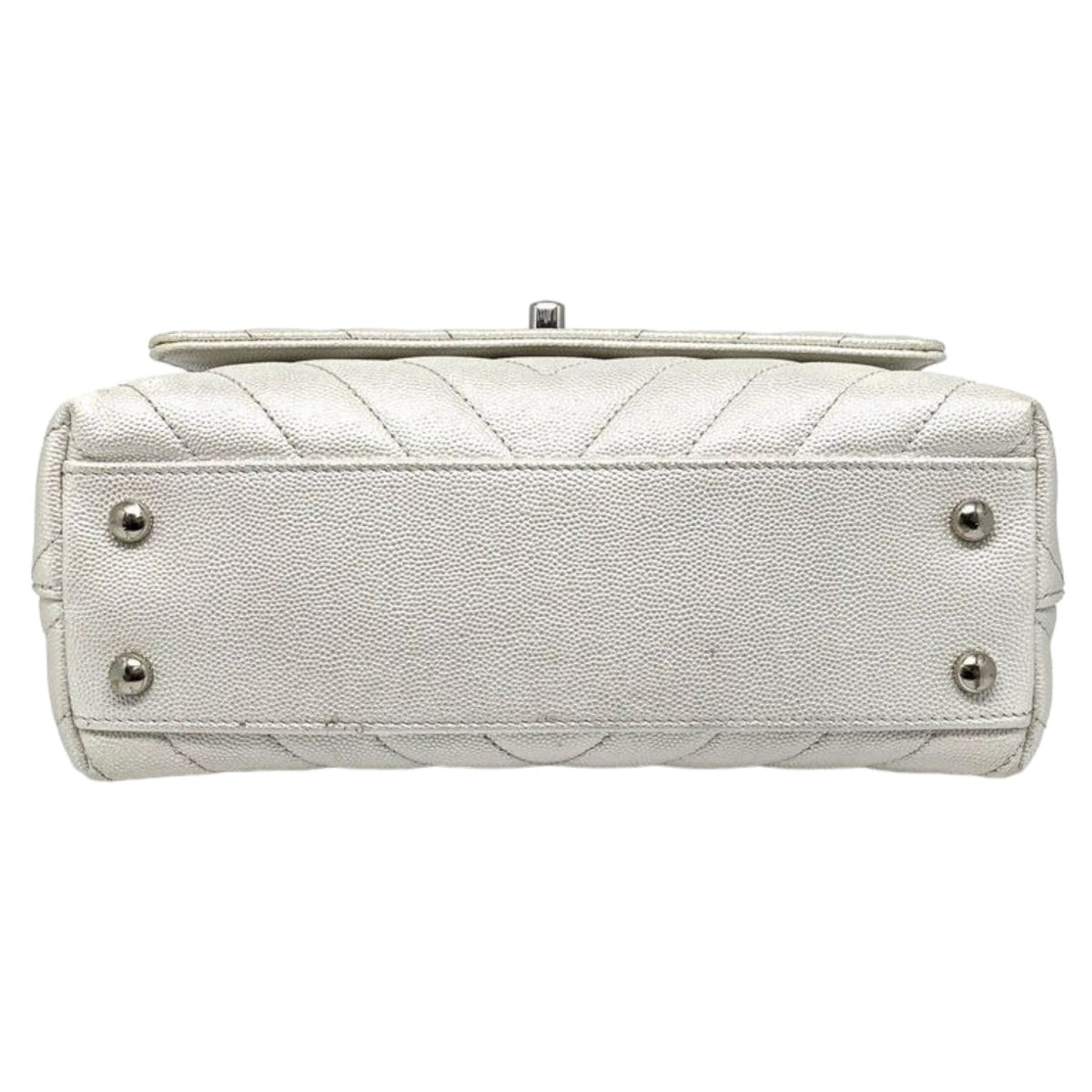 Coco Handle Flap Mini Caviar Chevron Quilted White SHW