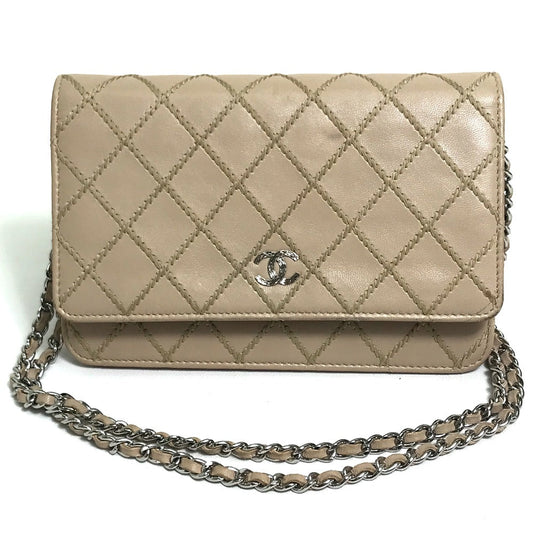 CHANEL Long Wallet Purse lambskin beige CC COCO Mark Matelasse Design Women Used