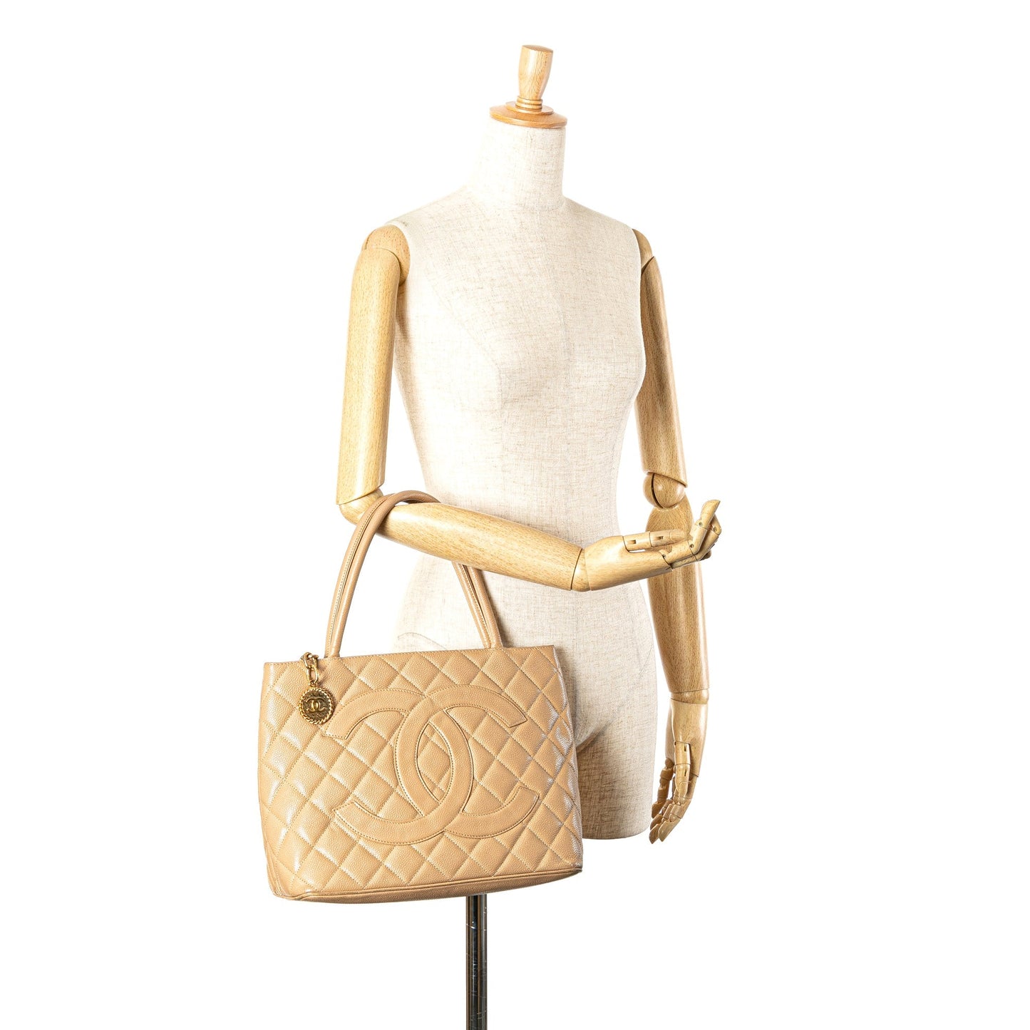 Tan Chanel Caviar Medallion Tote