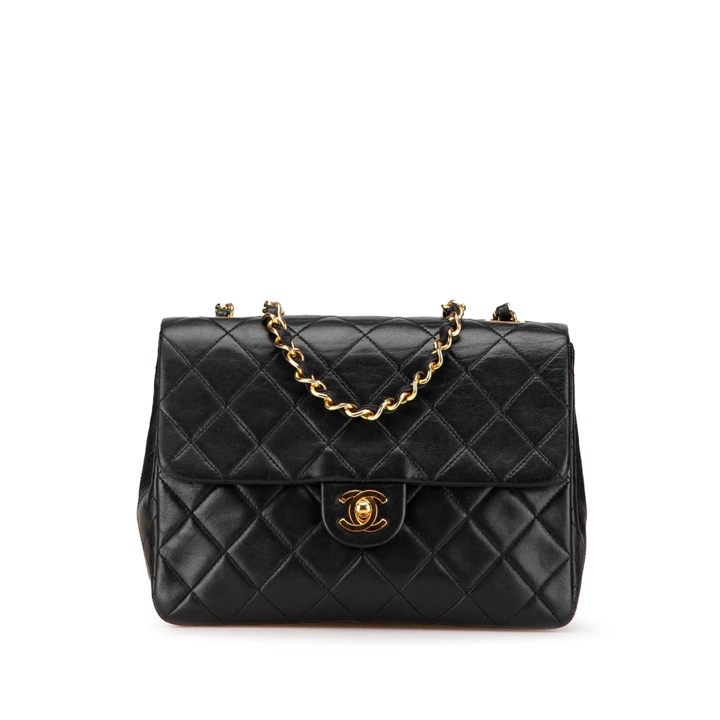 Black Chanel Mini Square Classic Lambskin Flap Crossbody Bag