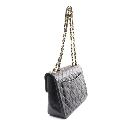 Black Chanel Maxi XL Classic Lambskin Single Flap Shoulder Bag
