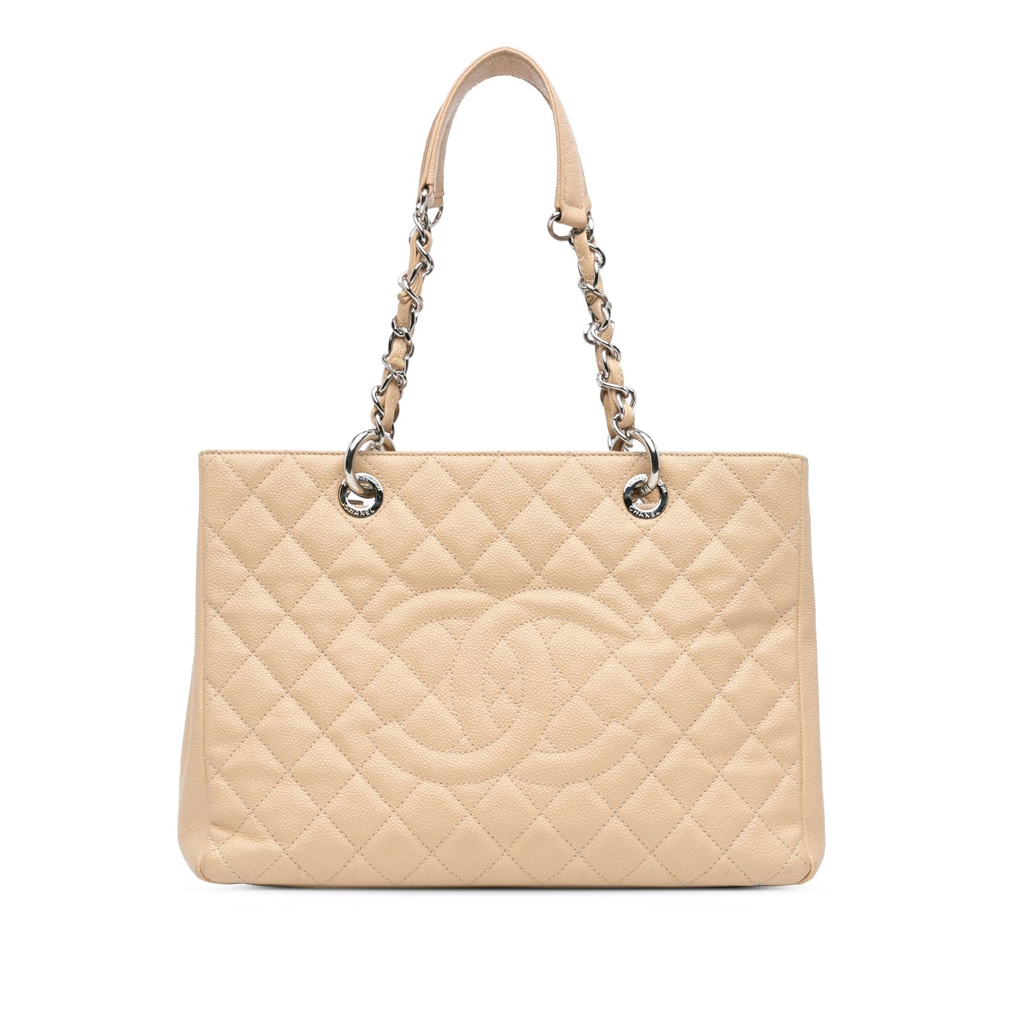 Cream Chanel Caviar Grand Shopping Tote