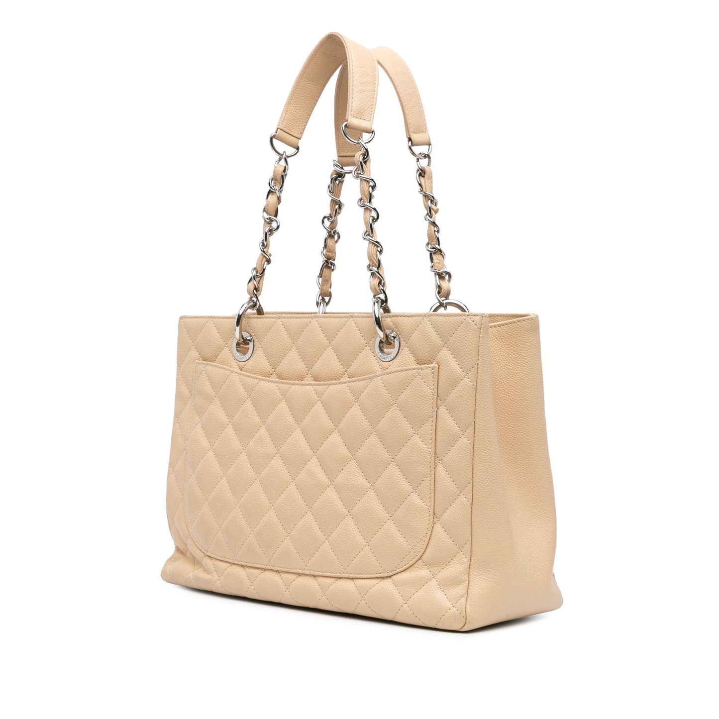 Cream Chanel Caviar Grand Shopping Tote