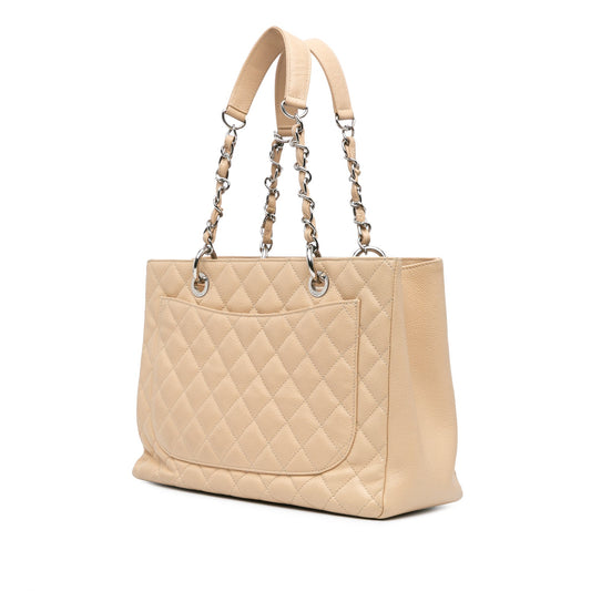 Cream Chanel Caviar Grand Shopping Tote