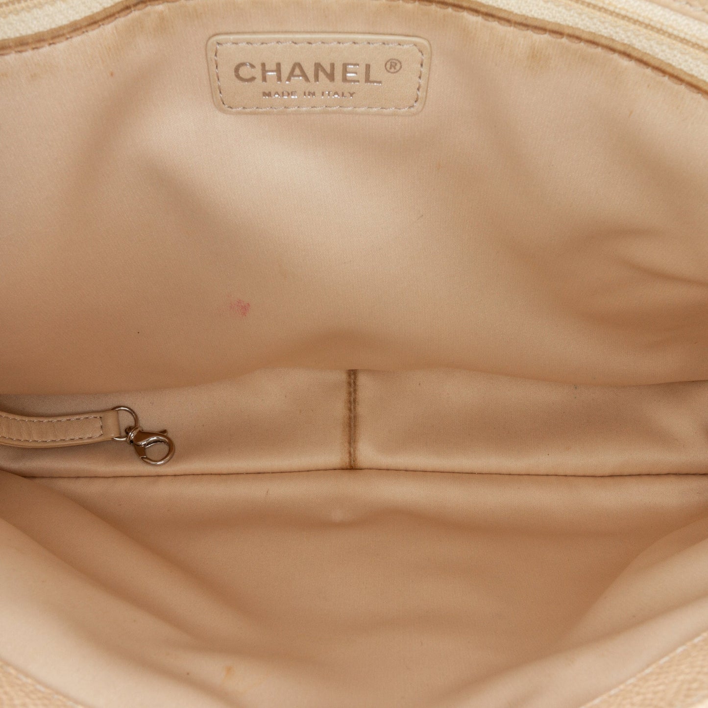Cream Chanel Caviar Grand Shopping Tote