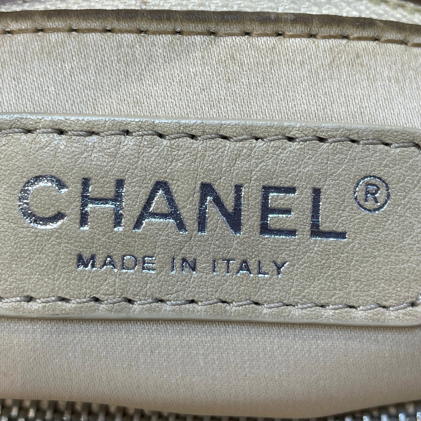 Cream Chanel Caviar Grand Shopping Tote