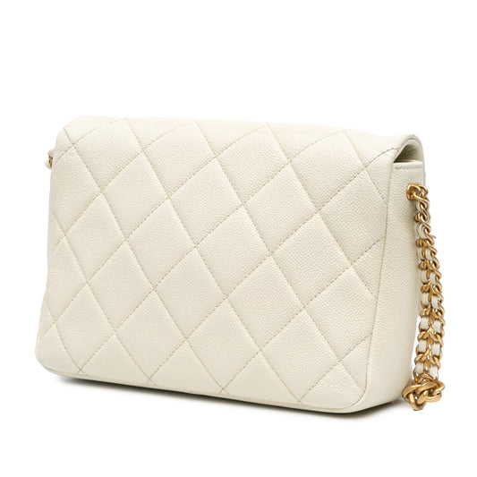 White Chanel Small Quilted Caviar Chain Melody Flap Crossbody Bag