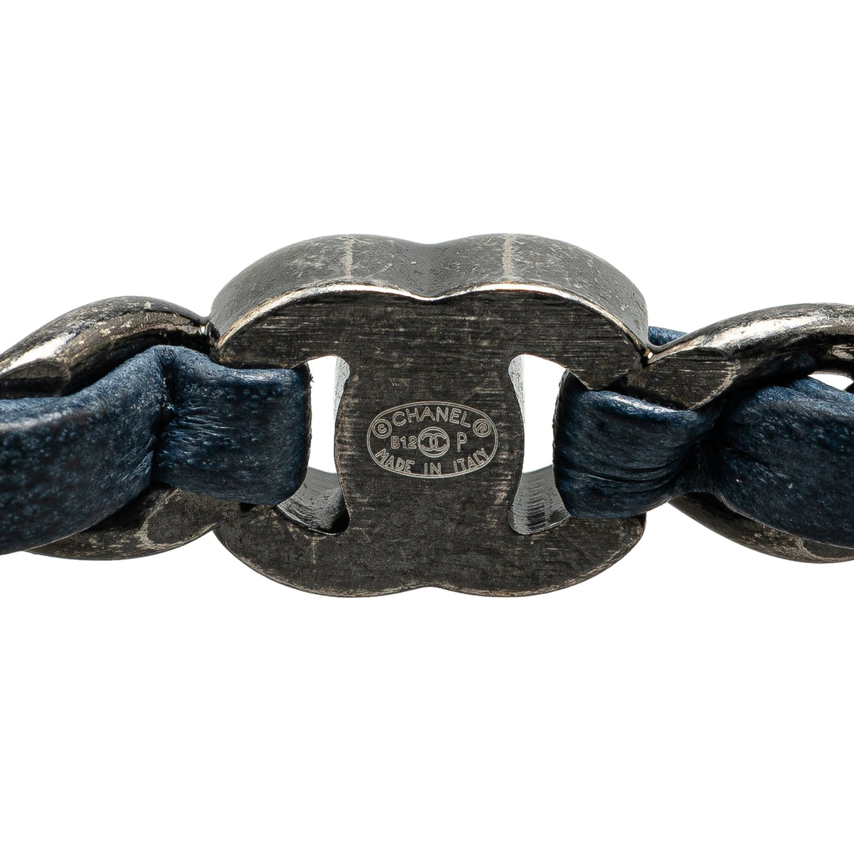 Silver Chanel Silver Plated Leather Woven Chain CC Turnlock Bracelet
