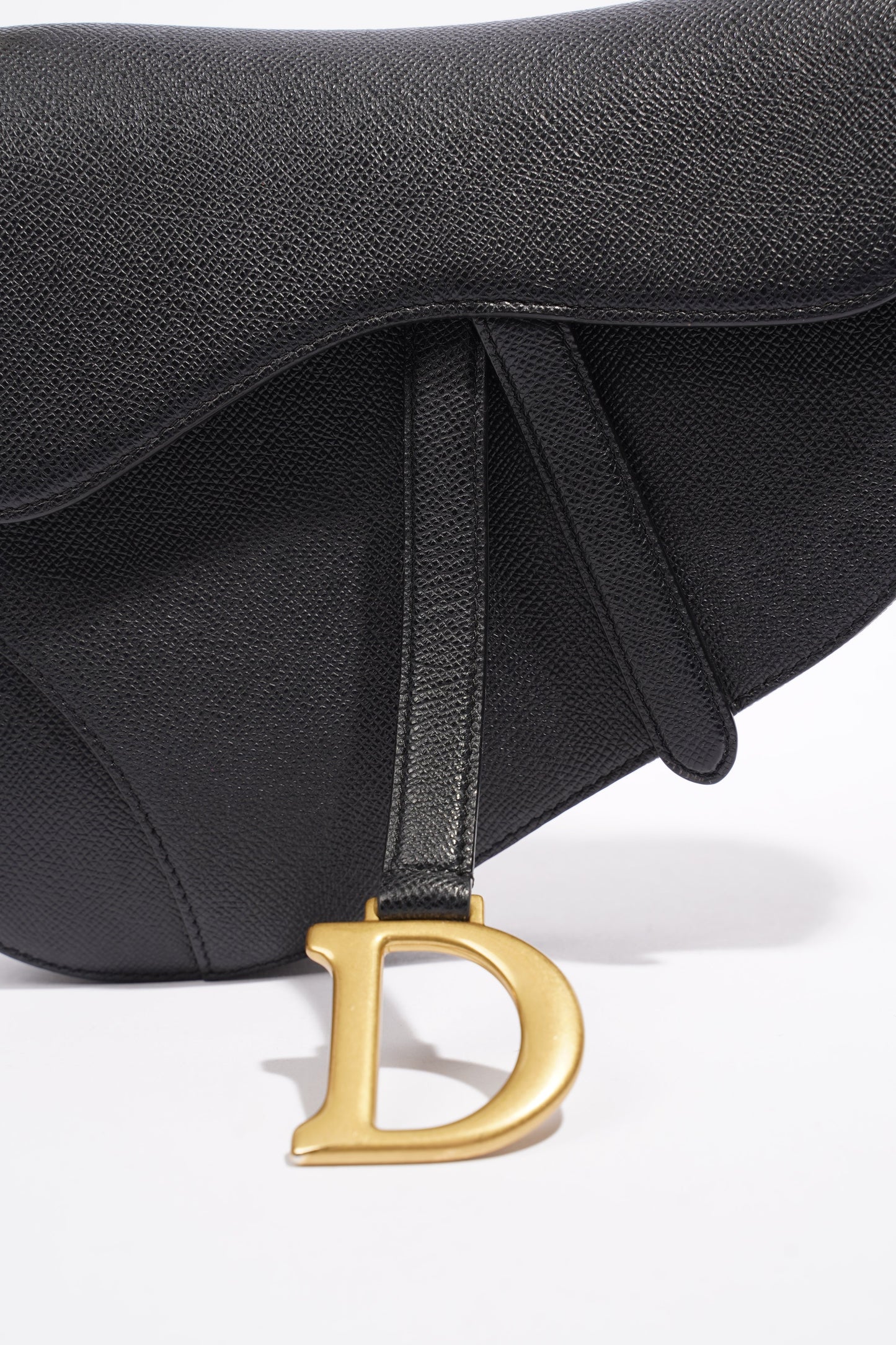 Christian Dior Saddle Bag With Strap Black Grained Leather