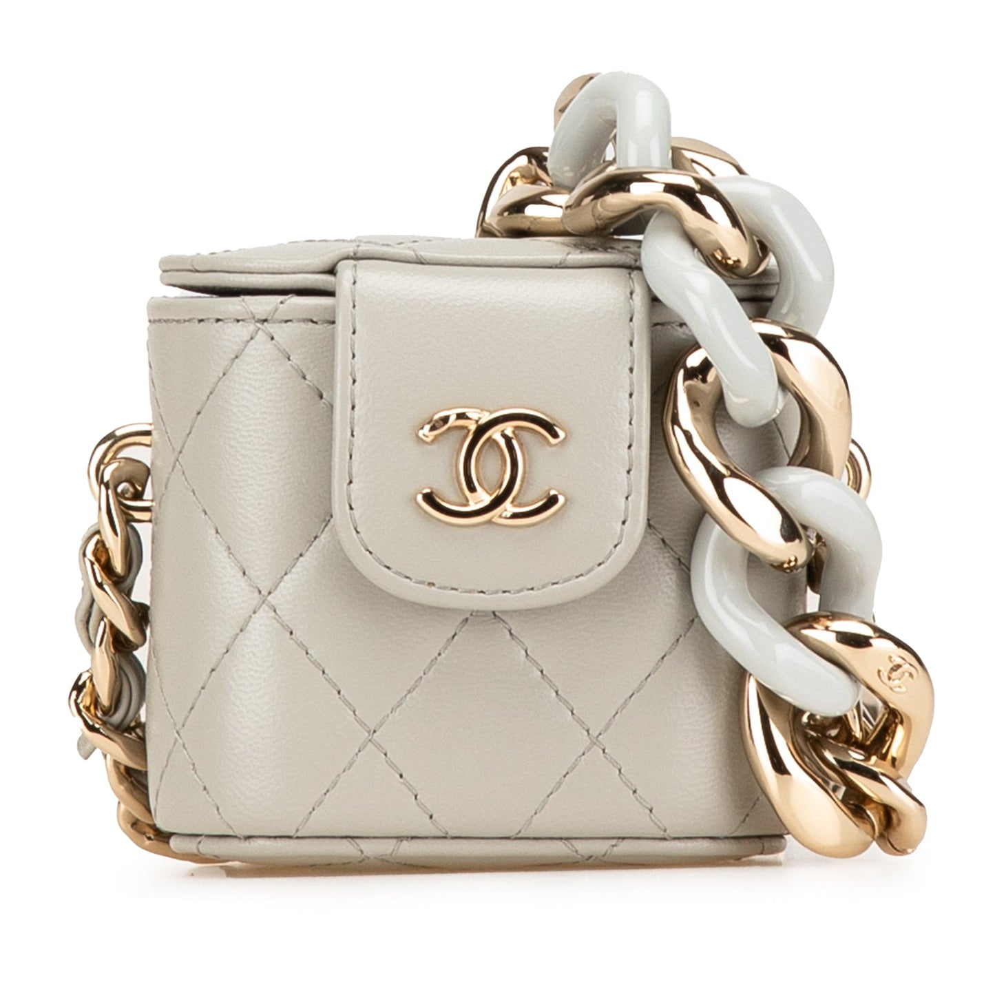 Gray Chanel Mini Lambskin Elegant Chain Vanity Case Crossbody Bag