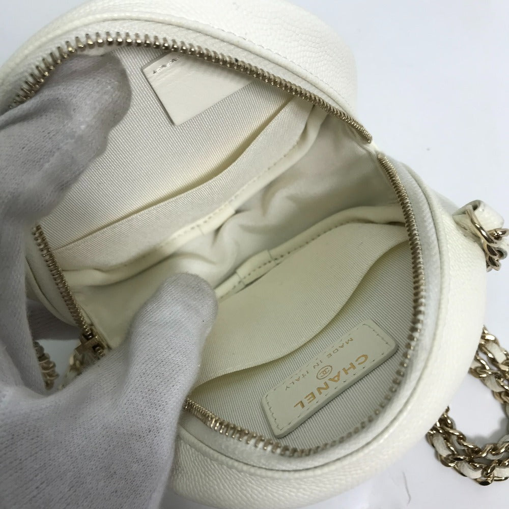 CHANEL Shoulder Bag Caviar skin white CC COCO Mark Quilted Pochette Matelasse Women Used