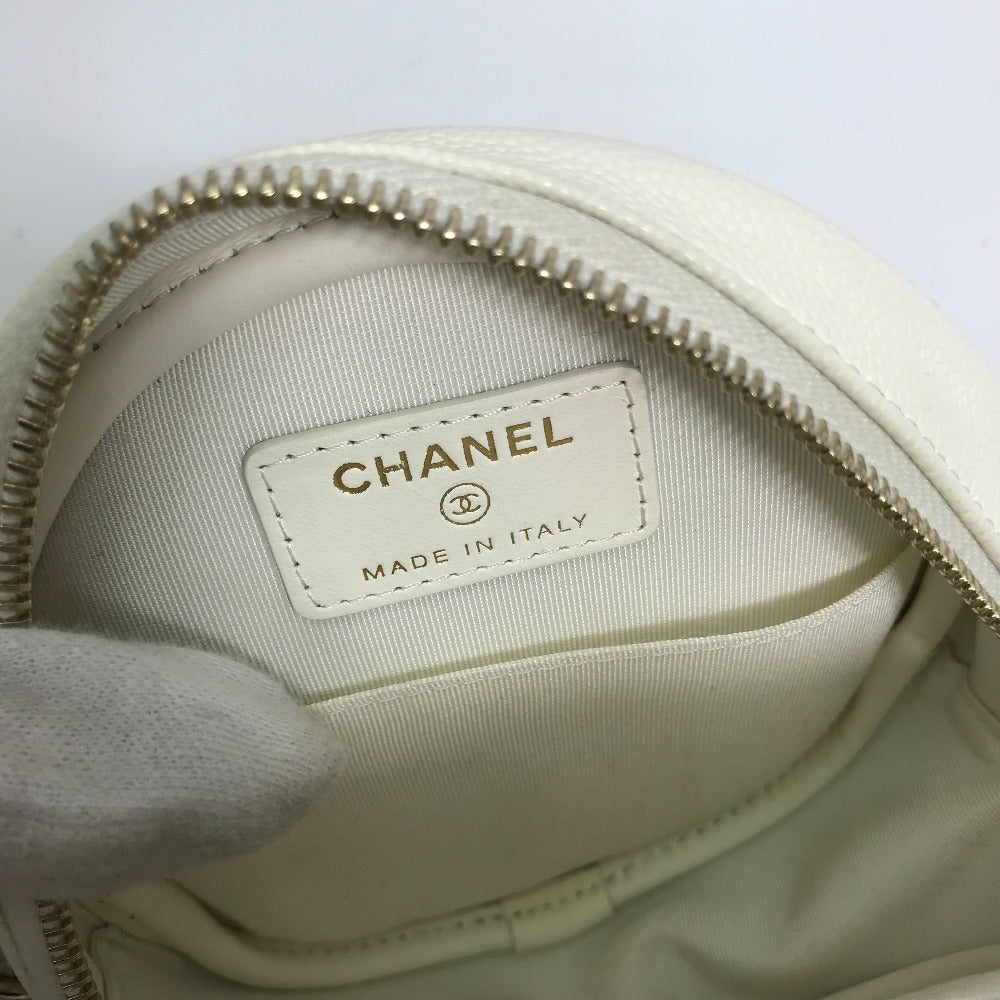 CHANEL Shoulder Bag Caviar skin white CC COCO Mark Quilted Pochette Matelasse Women Used