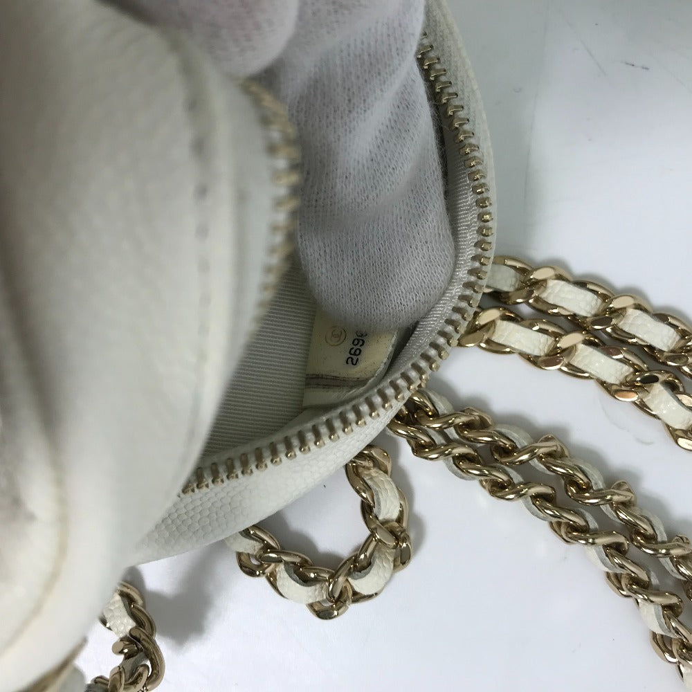 CHANEL Shoulder Bag Caviar skin white CC COCO Mark Quilted Pochette Matelasse Women Used