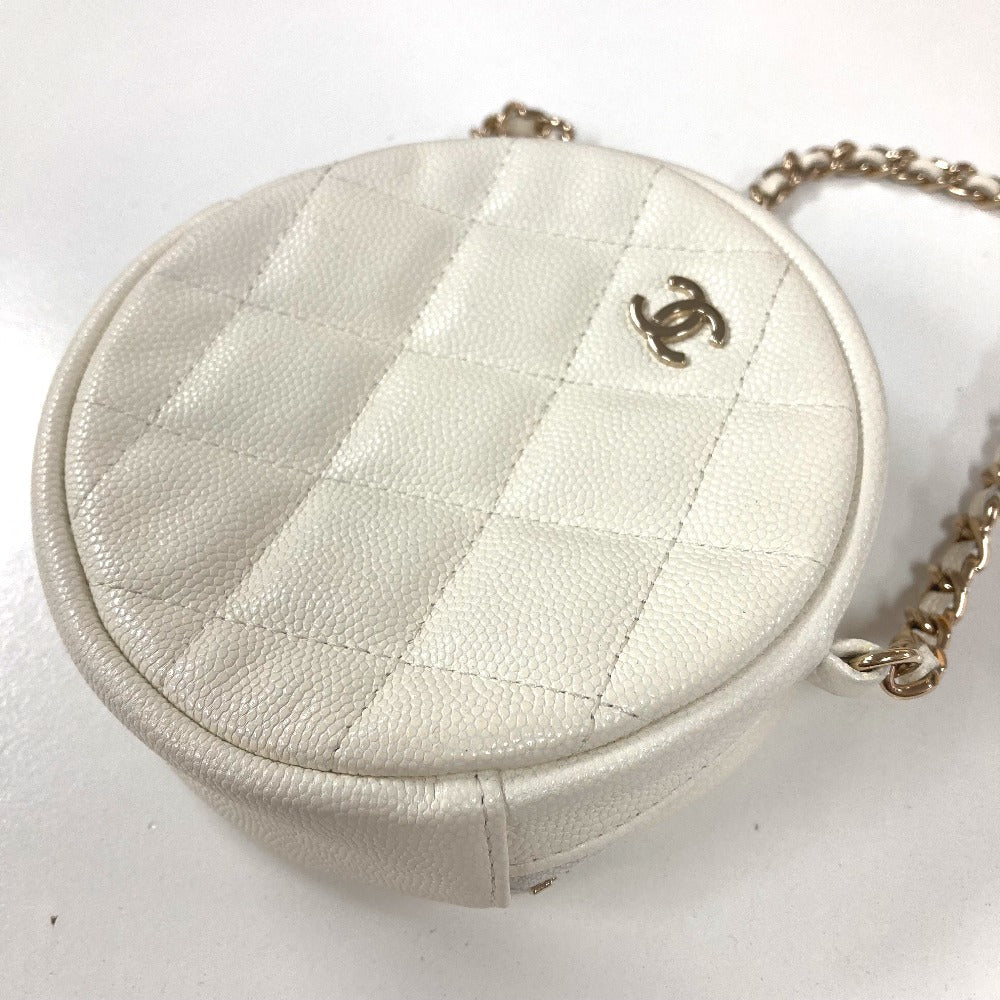 CHANEL Shoulder Bag Caviar skin white CC COCO Mark Quilted Pochette Matelasse Women Used