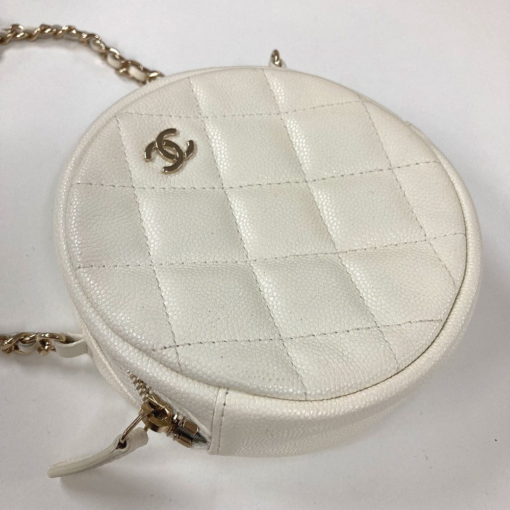 CHANEL Shoulder Bag Caviar skin white CC COCO Mark Quilted Pochette Matelasse Women Used
