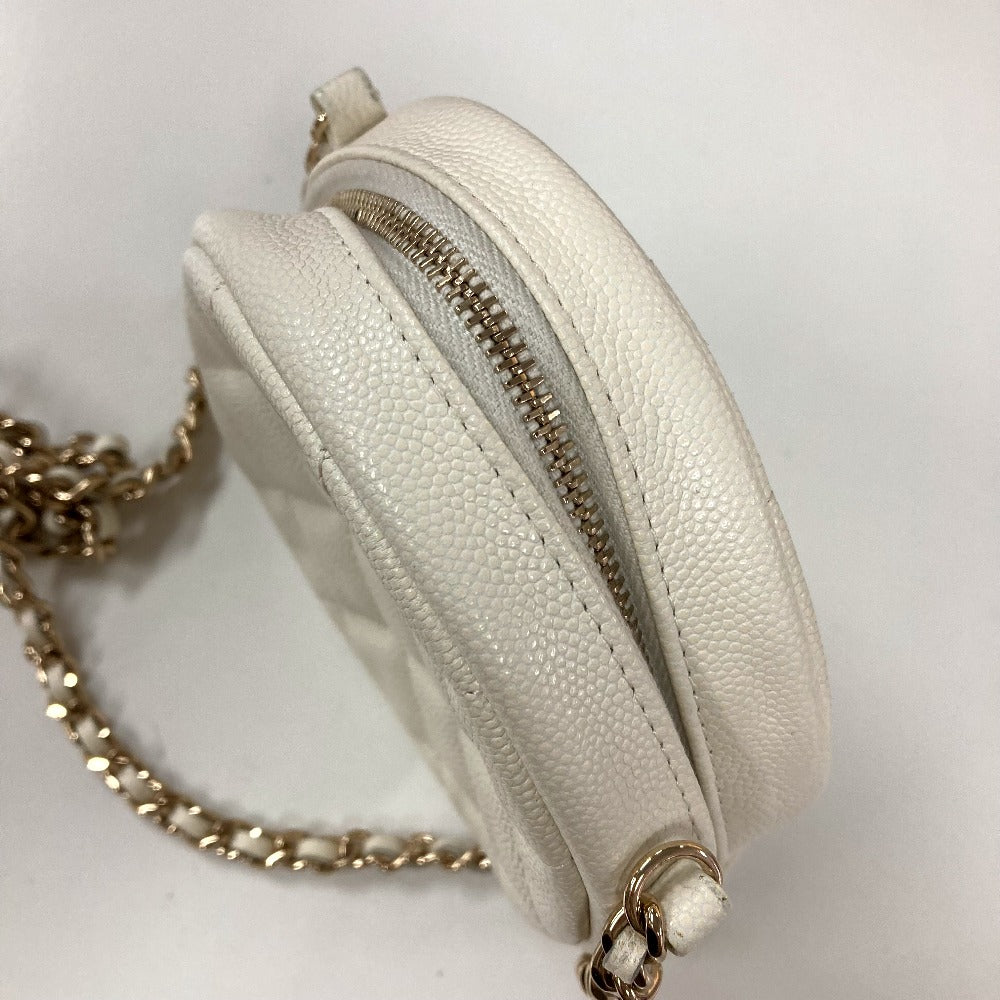 CHANEL Shoulder Bag Caviar skin white CC COCO Mark Quilted Pochette Matelasse Women Used