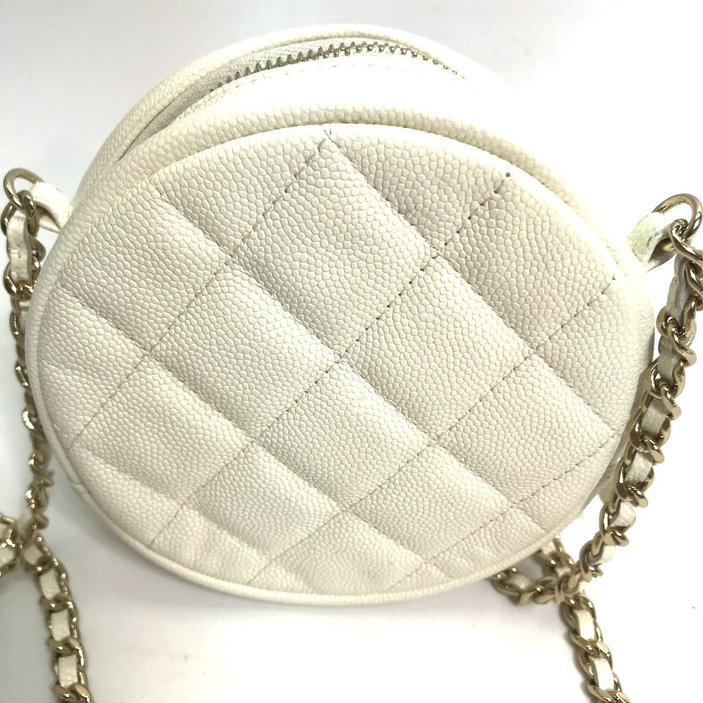 CHANEL Shoulder Bag Caviar skin white CC COCO Mark Quilted Pochette Matelasse Women Used