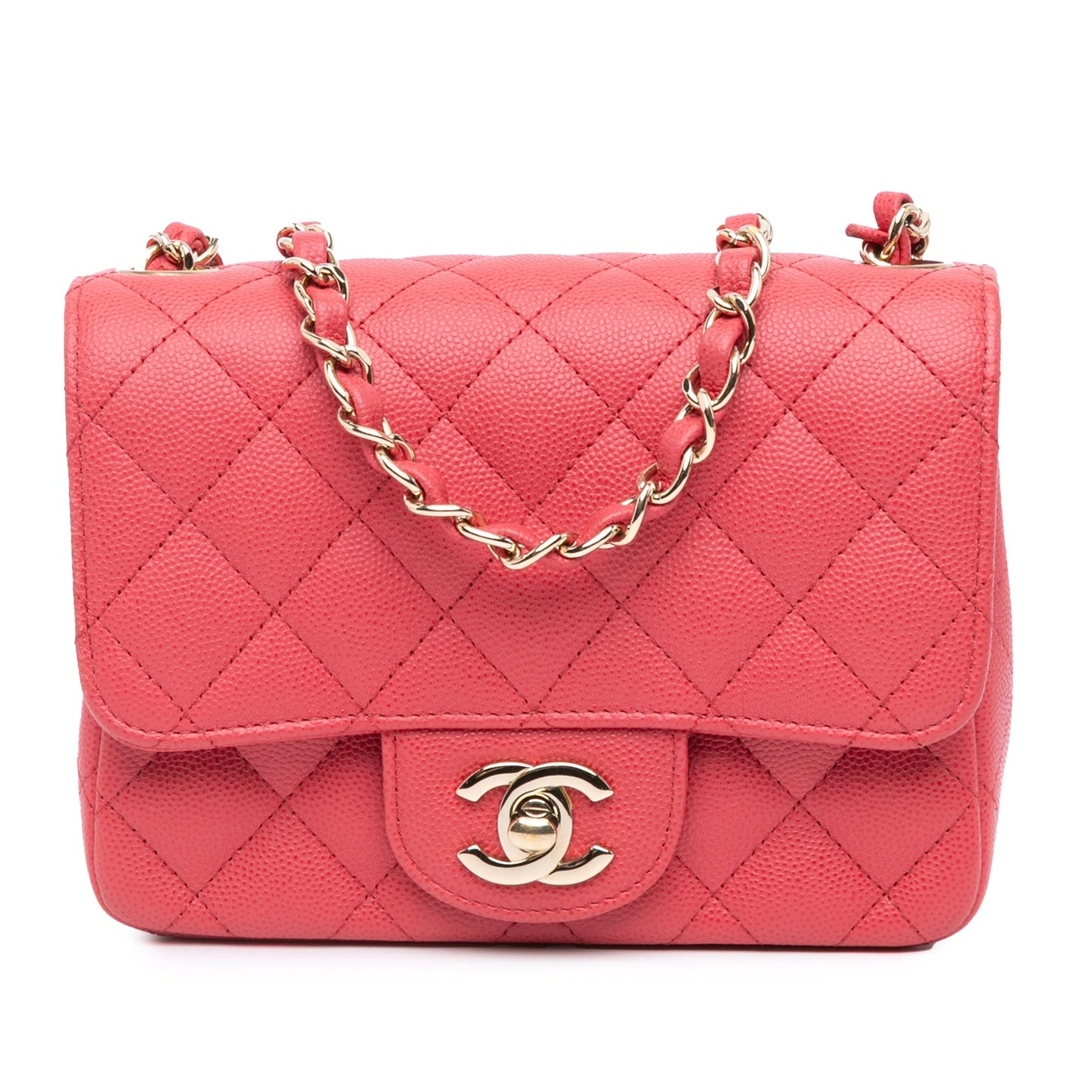 Red Chanel Mini Square Classic Caviar Single Flap Crossbody Bag