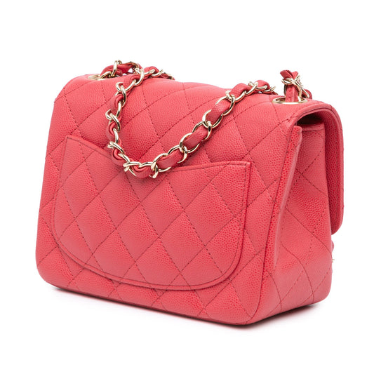 Red Chanel Mini Square Classic Caviar Single Flap Crossbody Bag