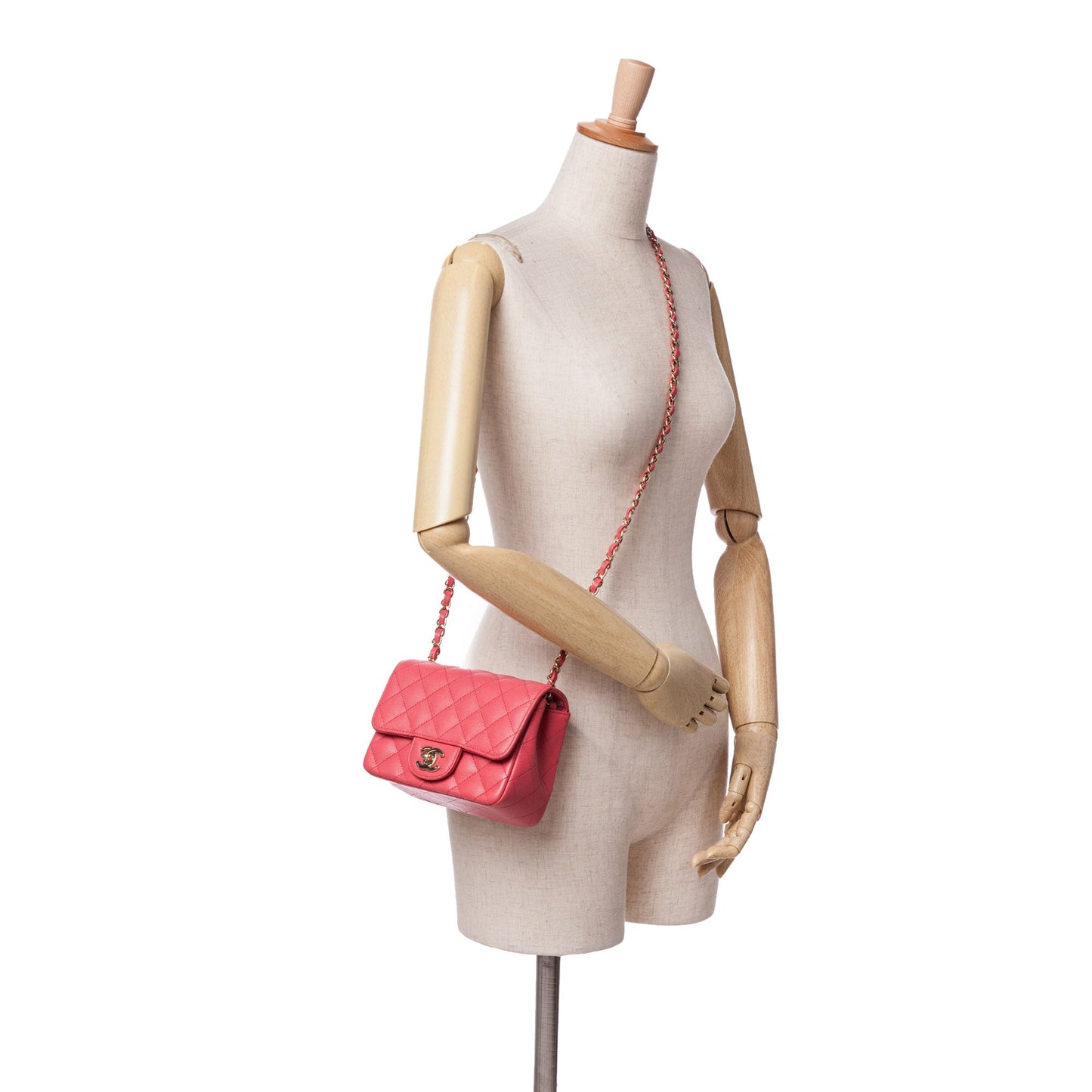 Red Chanel Mini Square Classic Caviar Single Flap Crossbody Bag