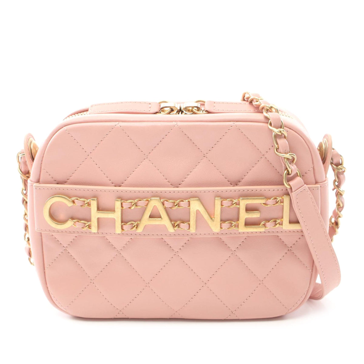 Pink Chanel Quilted Calfskin Front Logo Camera Bag