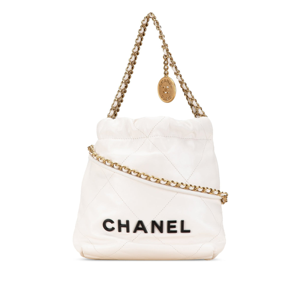 White Chanel Mini Shiny Calfskin 22 Hobo Satchel