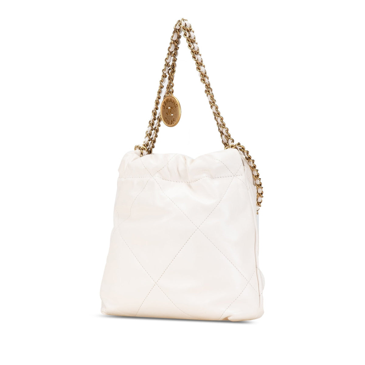 White Chanel Mini Shiny Calfskin 22 Hobo Satchel