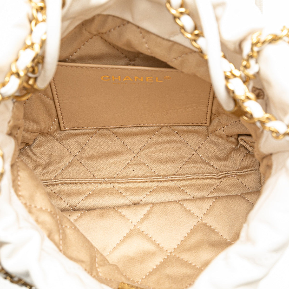 White Chanel Mini Shiny Calfskin 22 Hobo Satchel