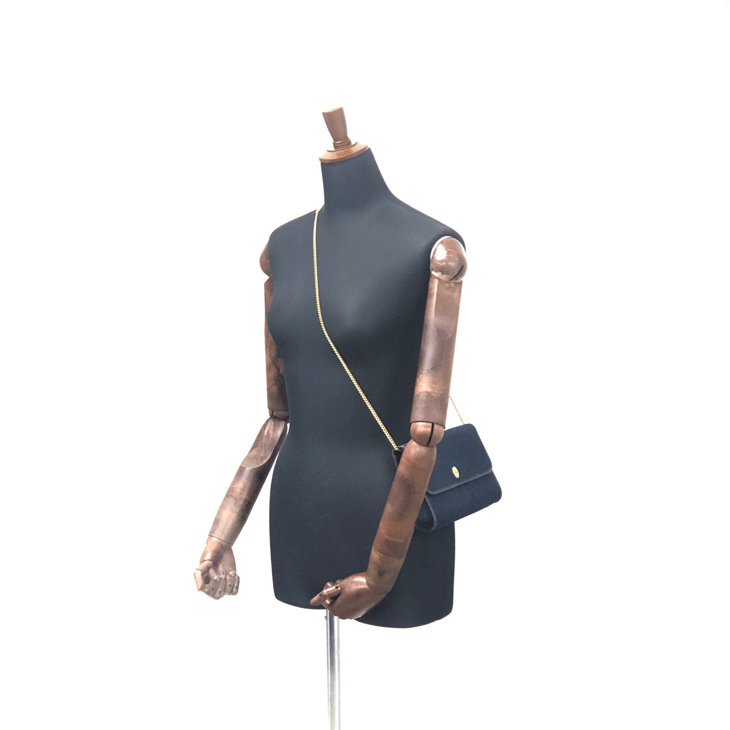 Christian Dior Trotter Logo Jacquard Leather Chain Crossbody Shoulder bag Navy Vintage khnany