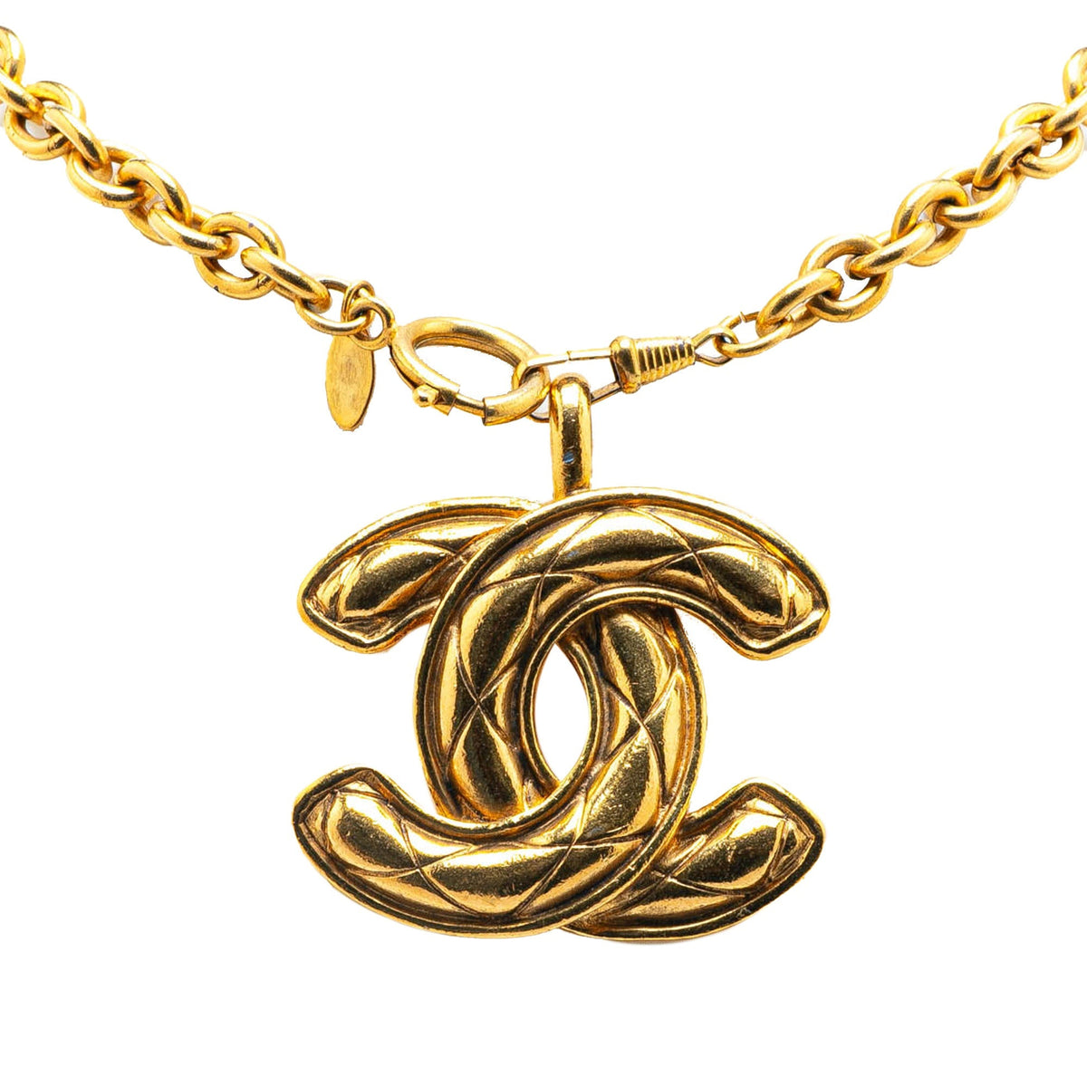 Gold Chanel Gold Plated CC Quilted Pendant Necklace